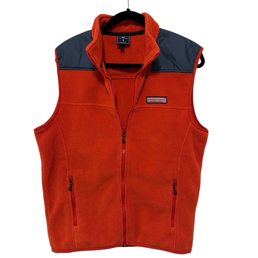 New VINEYARD VINES “Shep” Fleece Orange Blue Full Zip Vest. Men’s Size M.